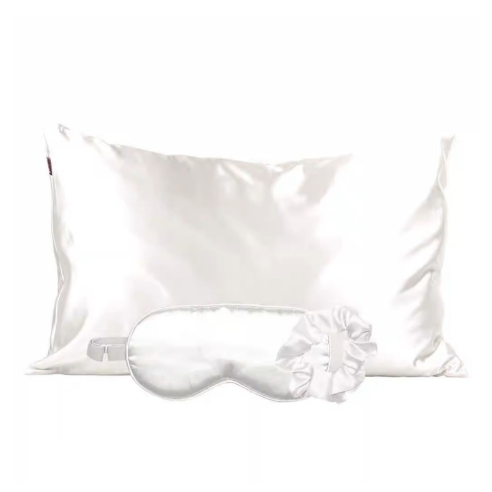 Satin sleep set. Standard pillow case, eye mask, scrunchie. White